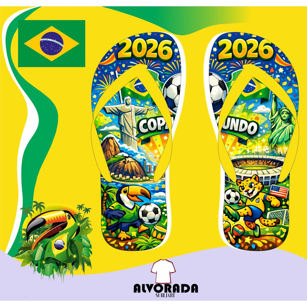 Chinelo Sandalia Brasil Copa do Mundo 2026 Hexa Personalizado Adulto Infantil