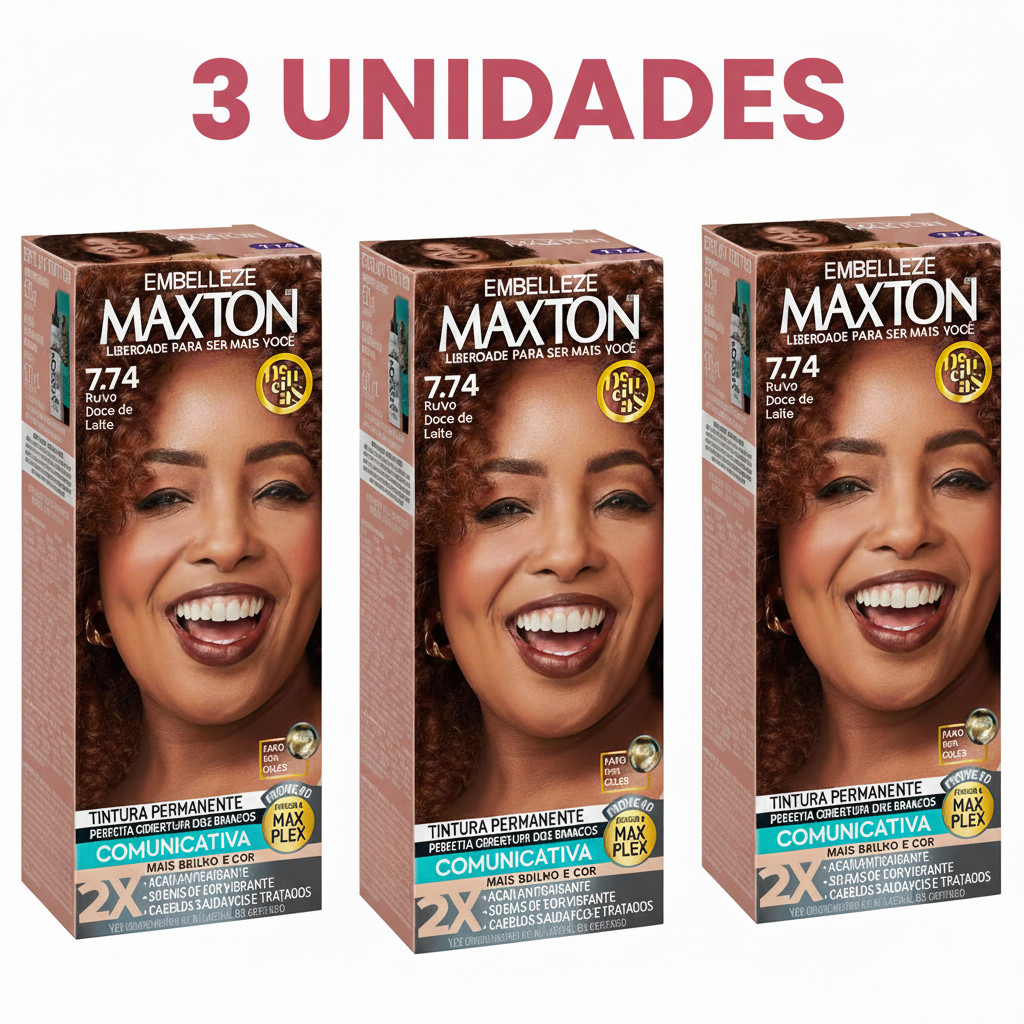 Kit COM 2 OU 3 Tintura de Cabelo Maxton Delícias Ruivo Doce de Leite 7.74 - Tinta creme - coloração - COBRE OS BRANCOSS