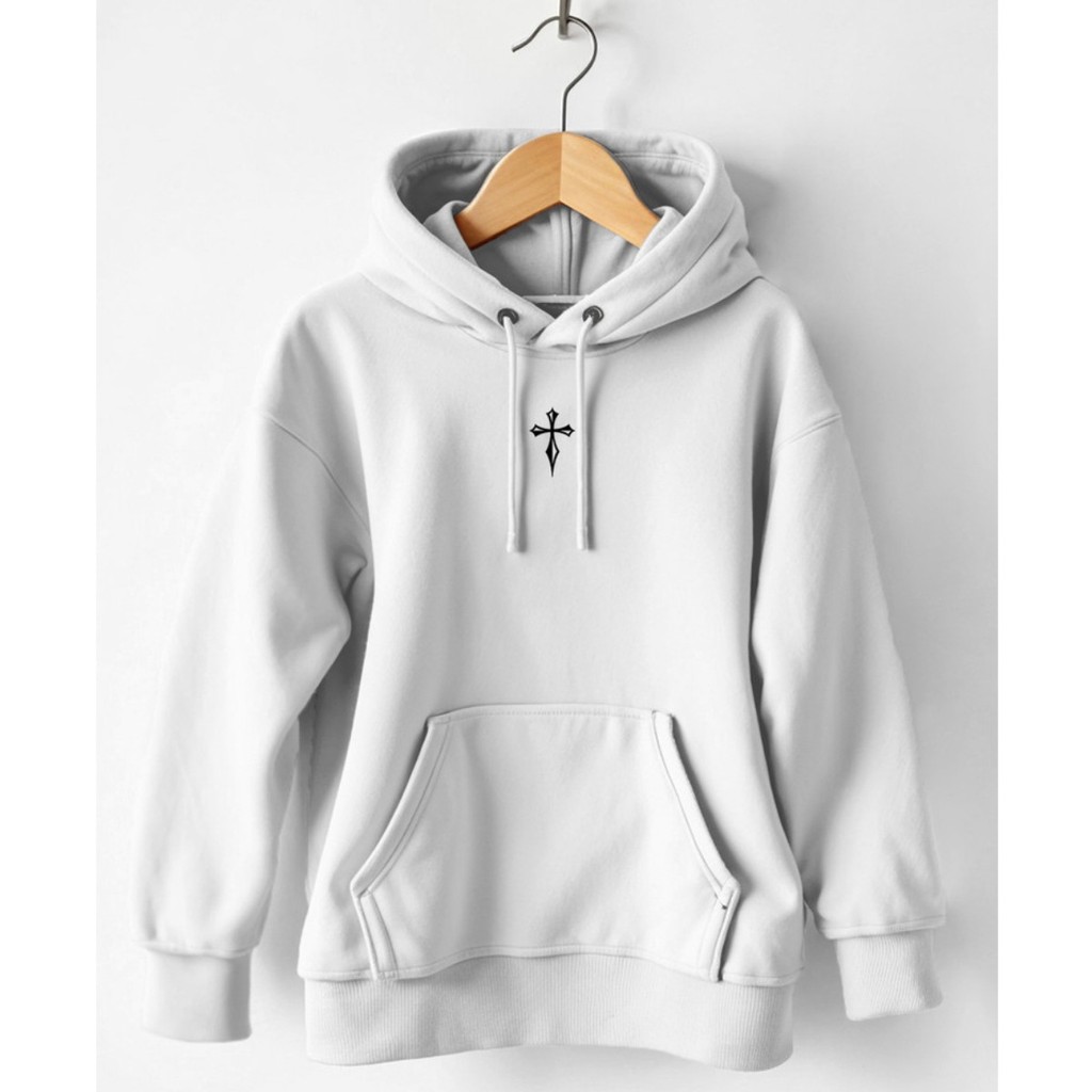 Moletom Canguru Estampado Cruz Minimalista Blusa de Frio Moletom Flanelado Masculino Feminino