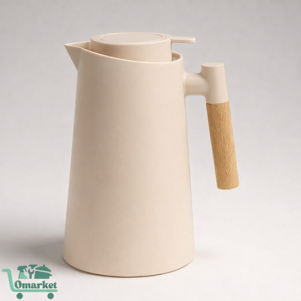 Garrafa Térmica 1L Para Café Cabo Madeira com Botão Acionamento Click Nórdica Vácuo Bege Nude em Oferta na Shopee