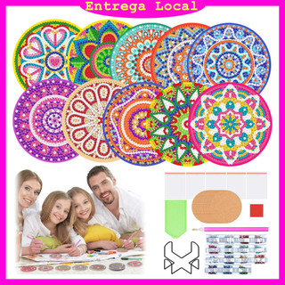 Porta-copos de arte de diamante mandala zen, 10 peças de enfeite de decoração DIY manual