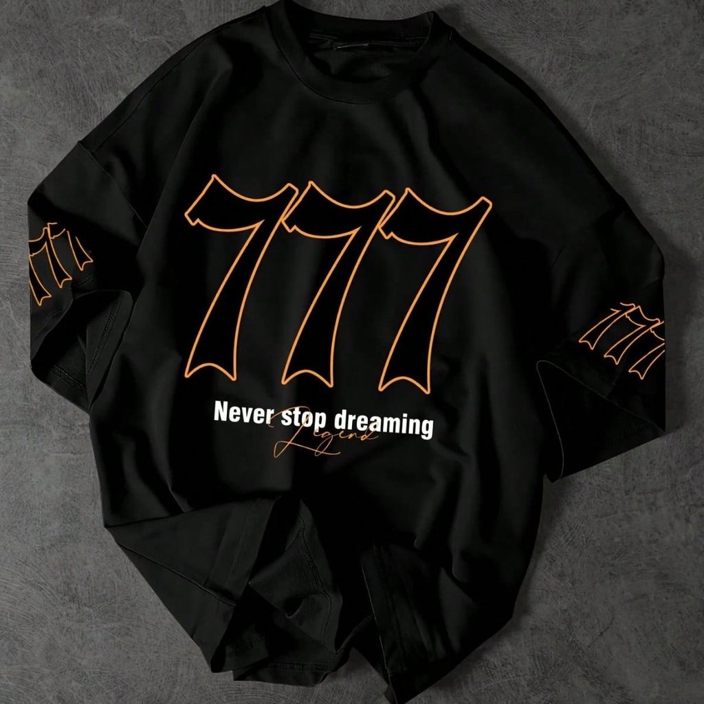 Tshirt Feminina Estilosa Estampada Never Stop 777 Lançamento Camiseta 100% Algodão Solta Oversized Plus Size Camiseta