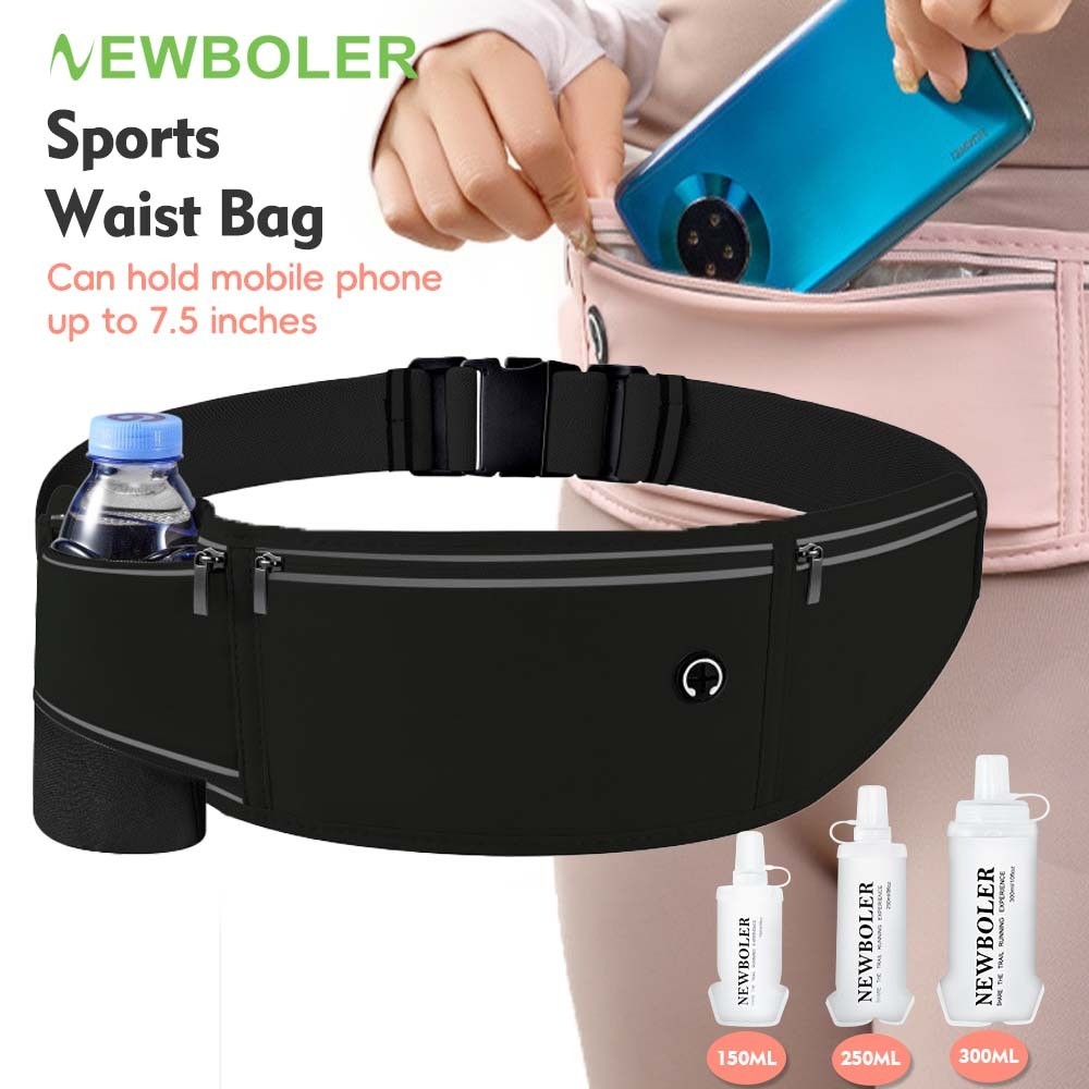 NEWBOLER Cinto De Corrida Ao Ar Livre Com Garrafa De Água Macia Bolsa De Cintura Feminina Furo Para Fone De Ouvido Marat em Oferta na Shopee