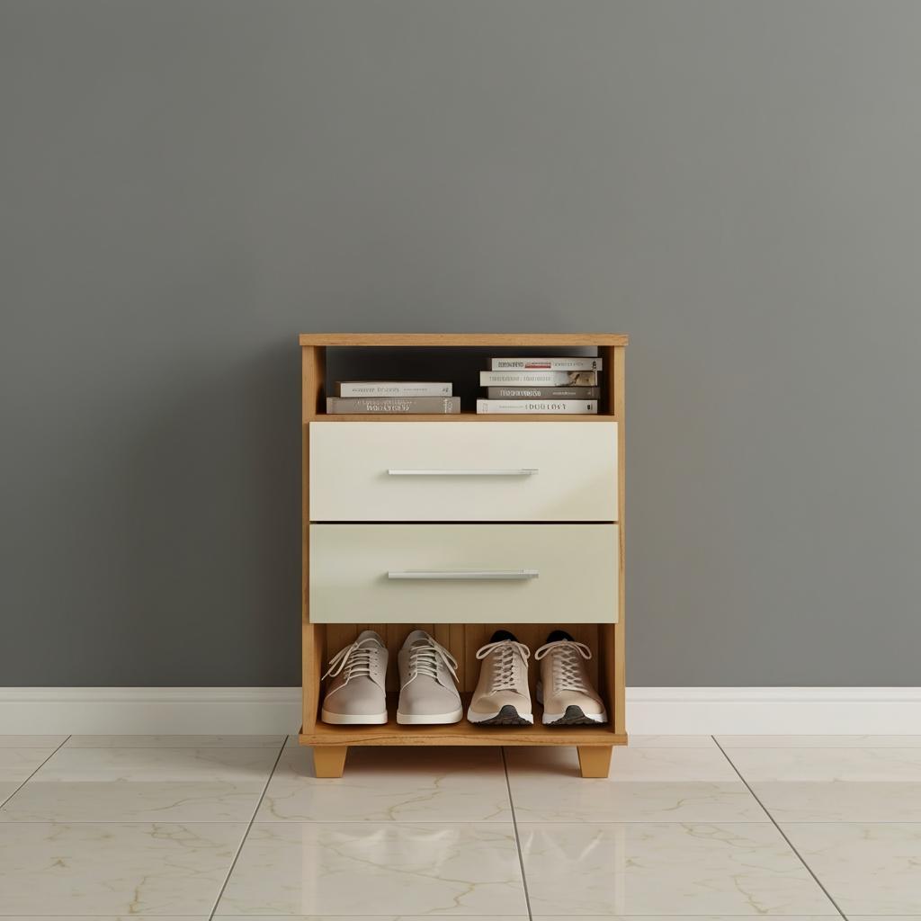 Mini Cômoda com Gavetas  e 2 Nichos Multiuso Cedro Areia