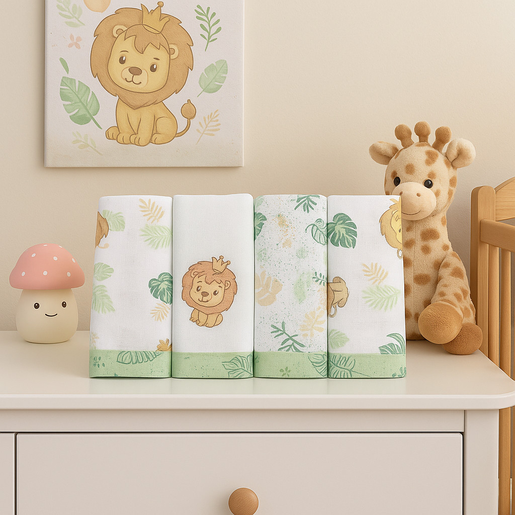 Pano de Boca Dengo Bordado Estampa Leão 04 Peças em Oferta na Shopee