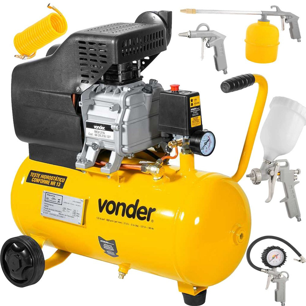 Compressor de Ar 20 Litros 2HP Oficina Borracharia Kit Completo