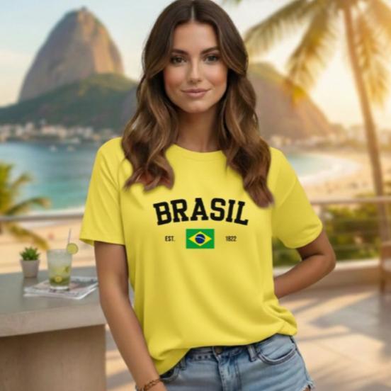 Blusa Feminina Brasil Camiseta Copa Do Mundo Camisa T-shirt 100% Algodão