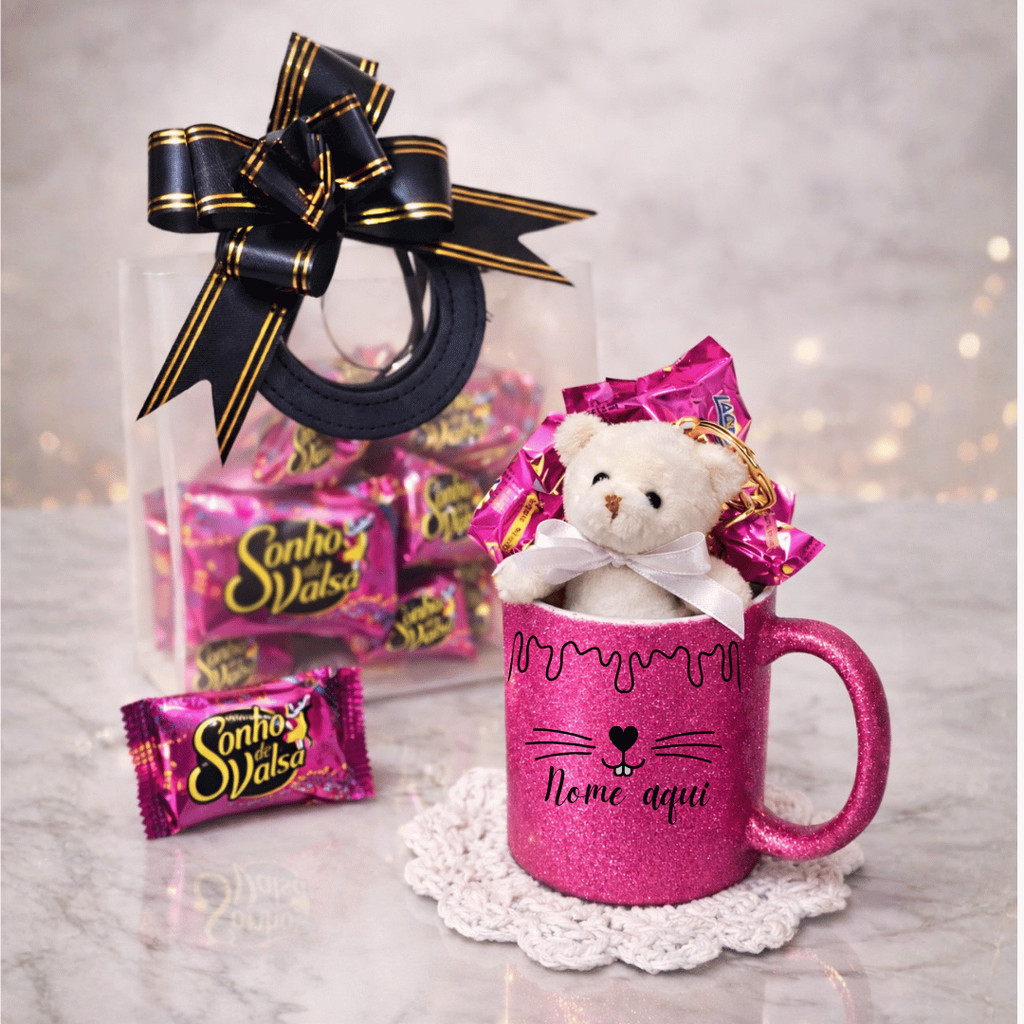 Kit Presente Páscoa com Caneca + Sacola + Chaveiro + Bombom Sonho de Valsa | Personalizado