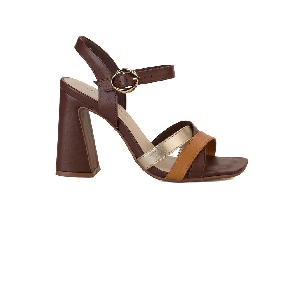 Sandália Bebecê Salto Alto Bloco Com Tiras Cruzadas em Oferta na Shopee