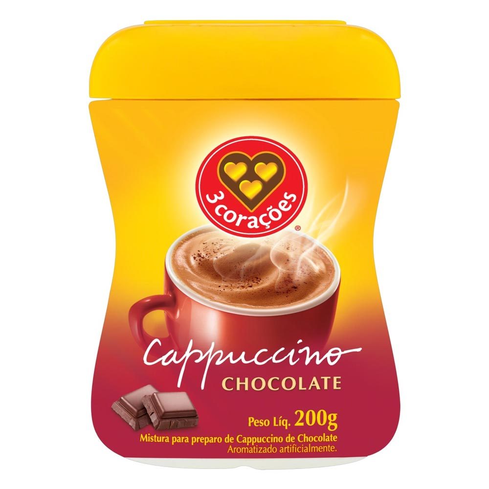 Cappuccino 3 Corações Chocolate Pote 200g em Oferta na Shopee