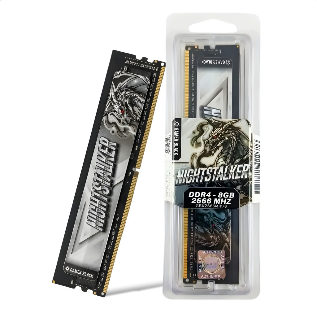 Memória Ram Para Pc DDR4 8GB 2666MHz Gamer Black Nightstalker CL19 Preto GBK2666N16/8