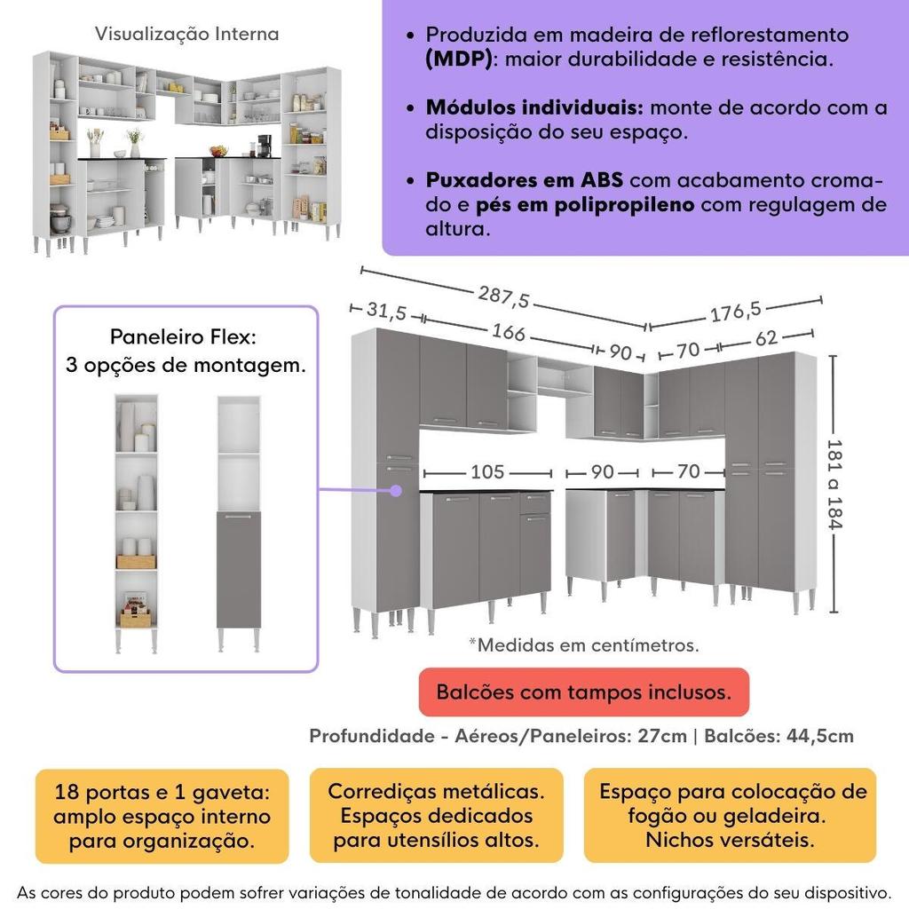 Armário Cozinha Modulada Completa de Canto 464cm Pequim Pop Multimóveis MP3772 — imagem 2 de 2