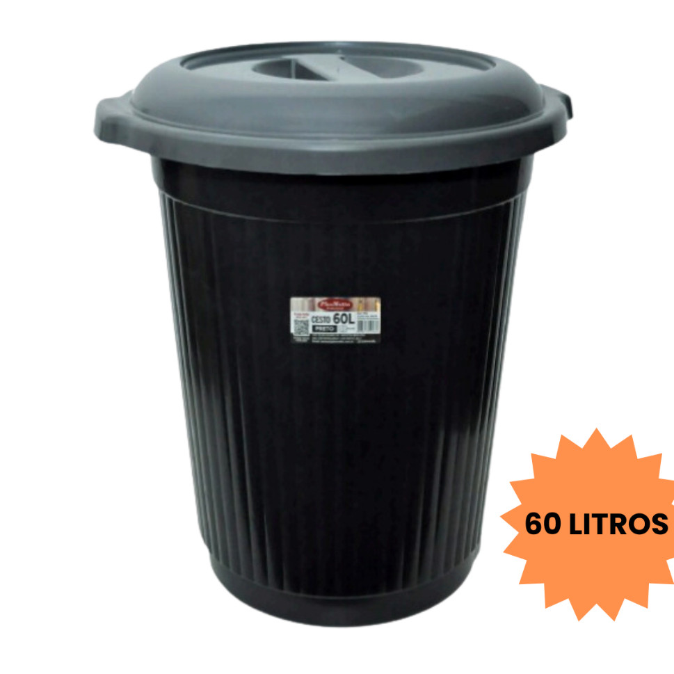 Lixeira de Plástico 60 Litros Cesto Organizador Lixo Roupa Suja Brinquedos