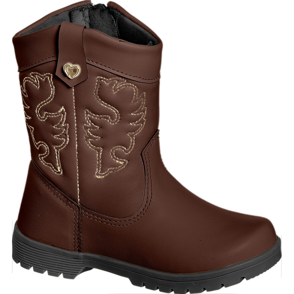 Bota Texana Infantil Menina Country Cano Medio Bordado com Ziper Lateral
