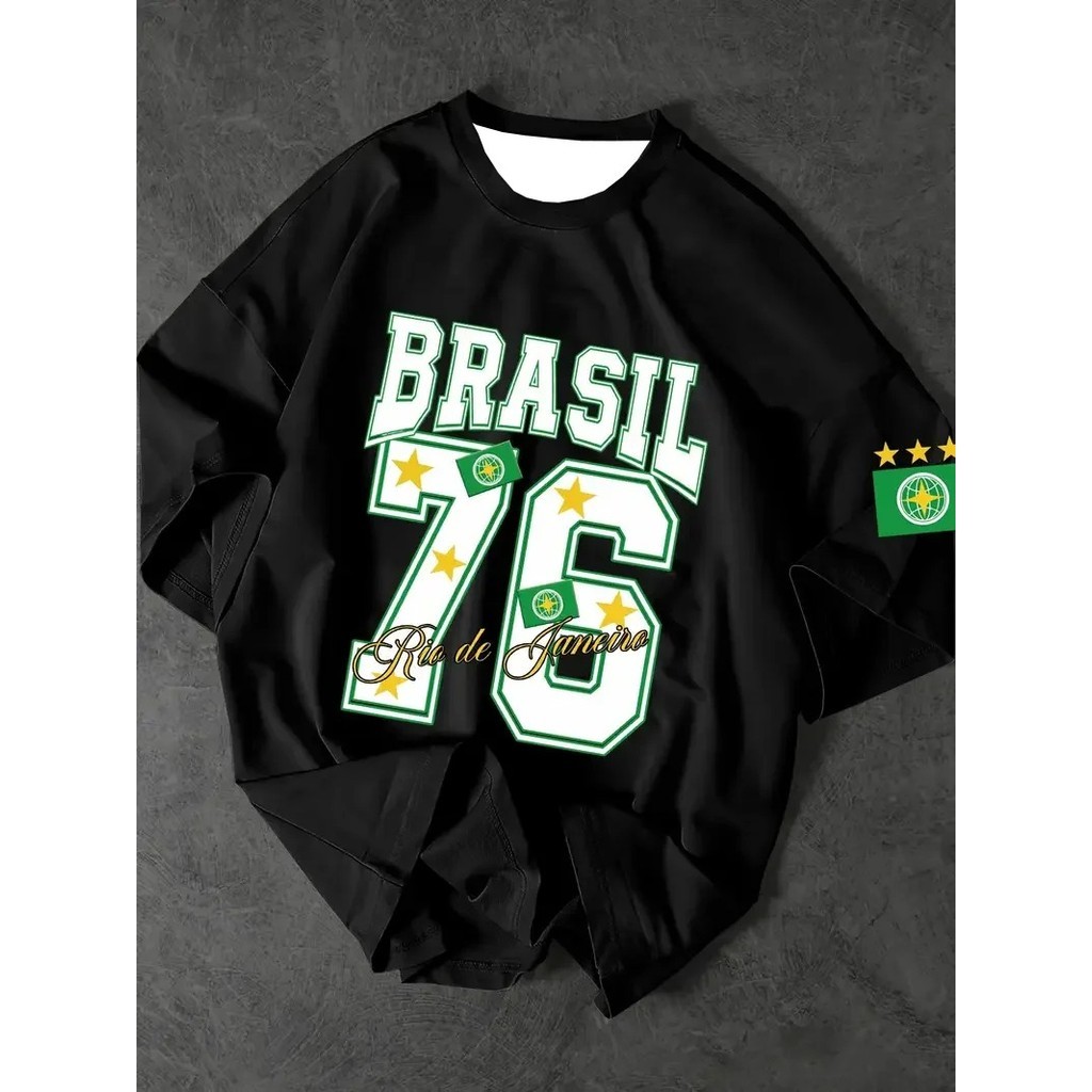 Tshirt Feminina Brasil 76 Estampada Lançamento Camiseta 100% Algodão Camisetão Camisa Oversized Plus - Camisarte .