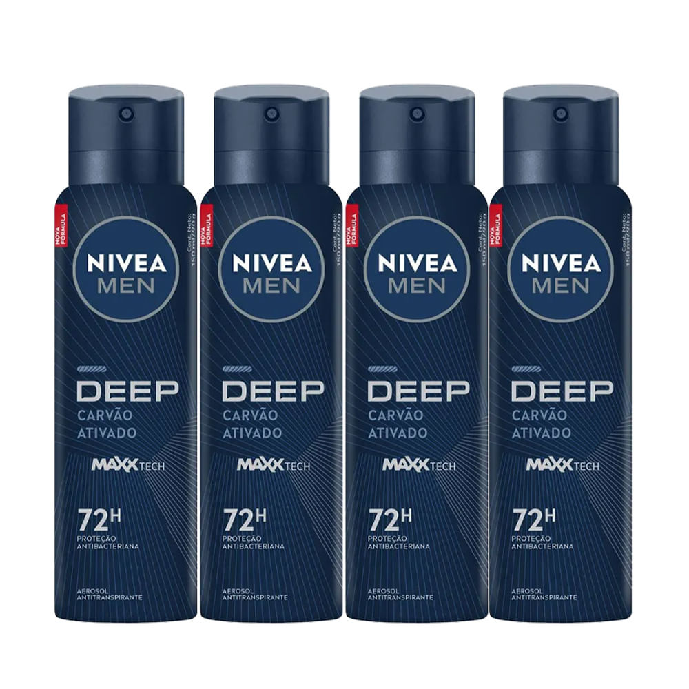 Kit Desodorante Aerosol Nivea Men Deep Original 150ml - 4 Unidades em Oferta na Shopee