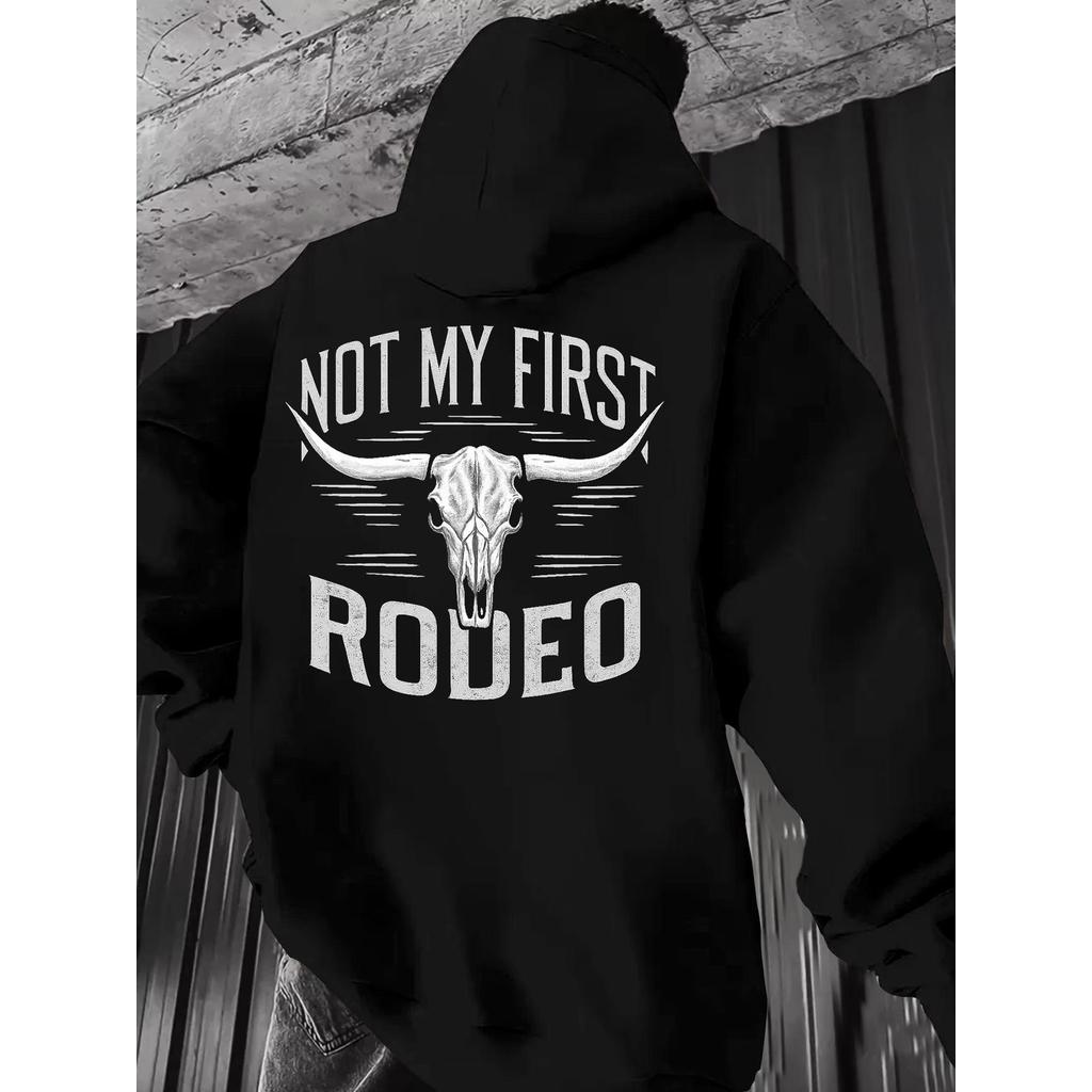 Blusa Casaco Moletom Frio Canguru Bolso Capuz Streetwear Casual Masculino Unissex Estampa Rodeo My First Boi Chifre Moga