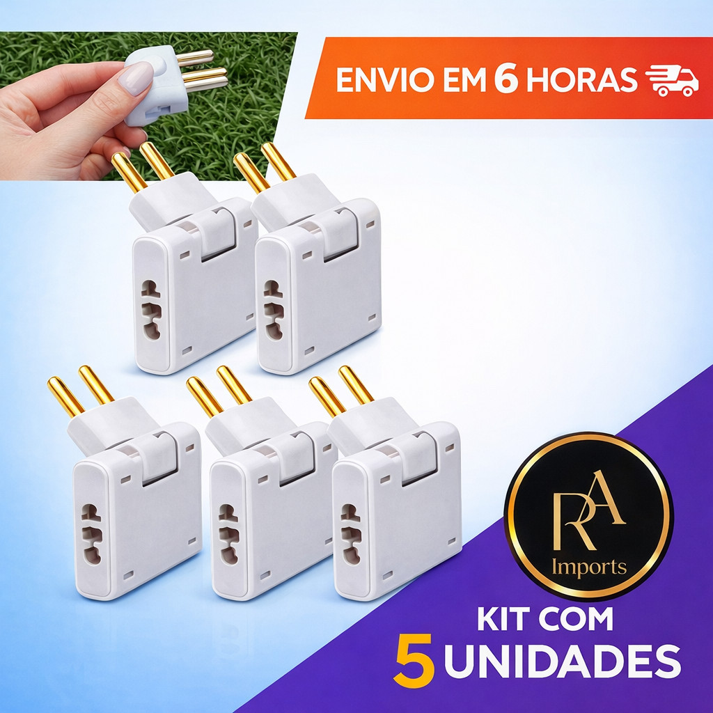 Adaptador Tomada Benjamin Articulado Deslocado 10A e 20A Resistente Bivolt