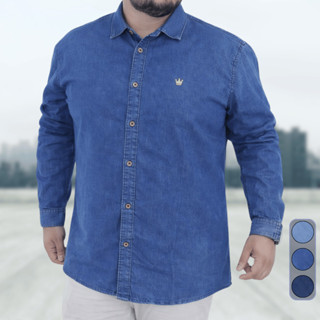 Camisa Jeans Size Manga Longa Masculina Social Casual Botão Elegante em Oferta na Shopee