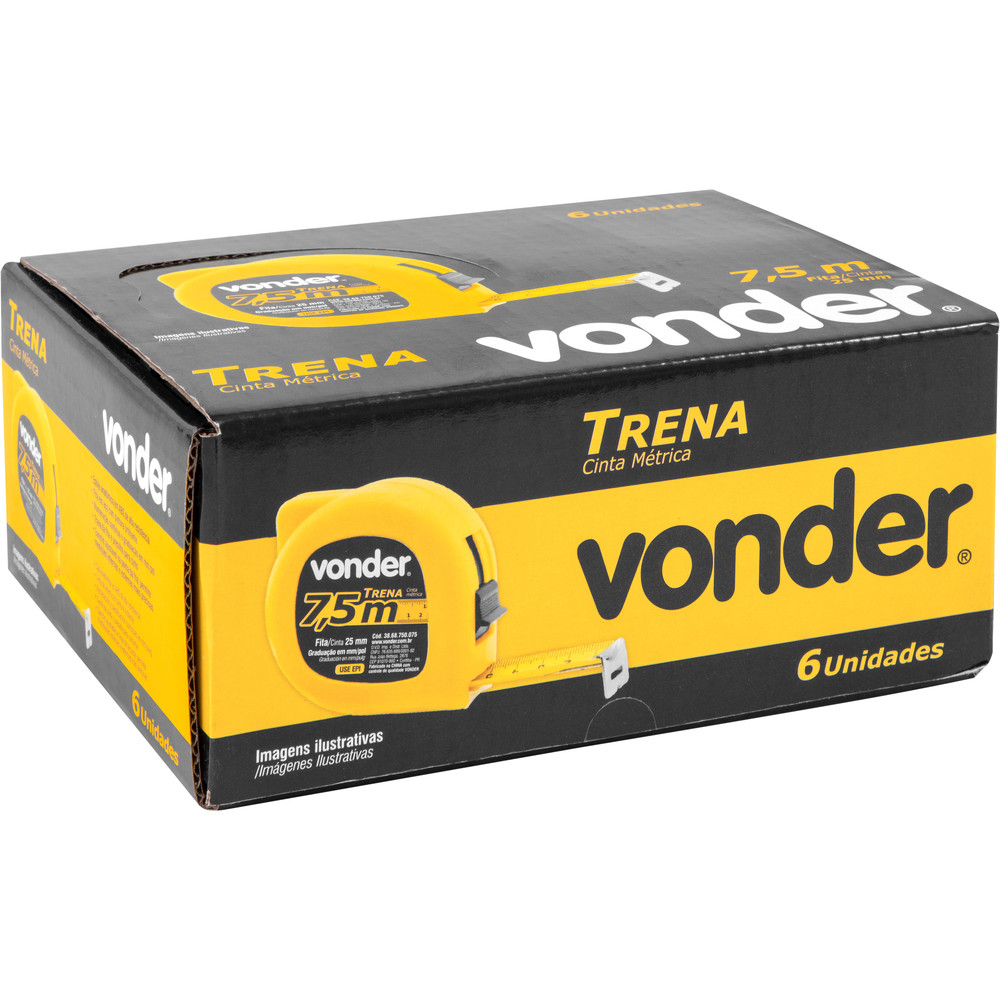 Trena Curta de Aço 7,5 M x 25 mm Caixa com 6 Vonder em Oferta na Shopee