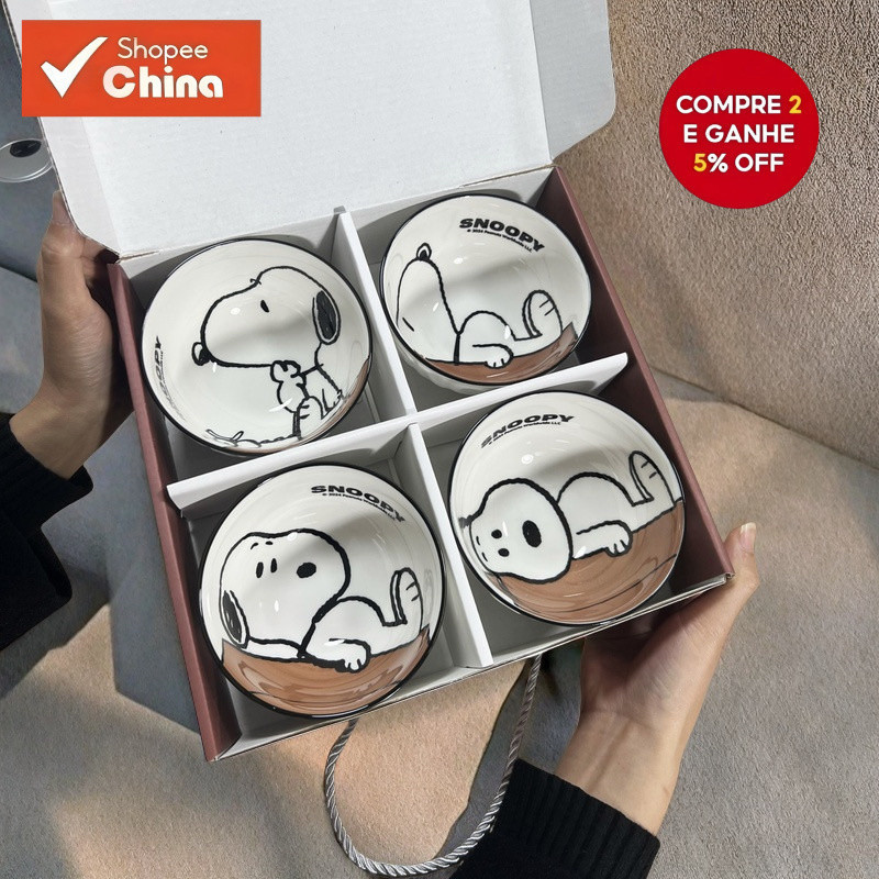 Conjunto de Louça de Cerâmica Snoopy, Conjunto de Pratos de Porcelana Colorida, Estilo Doméstico, Novo Design 2024 1E 49