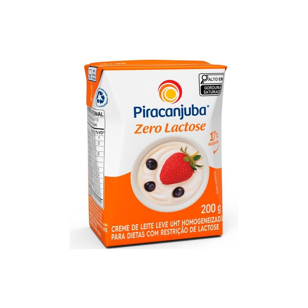 Detalhes do Pack 12un Creme de Leite Zero Lactose Piracanjuba 15% de Gordura 200g
