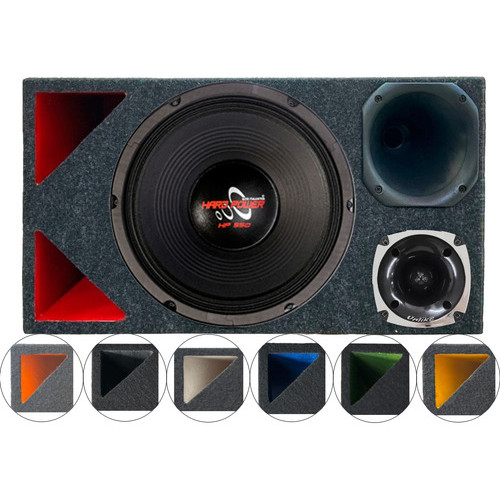 CAIXA TRIO DUTO TRIÂNGULO COLORIDO ALTO FALANTE HARD POWER HP 550 UNLIKE 500
