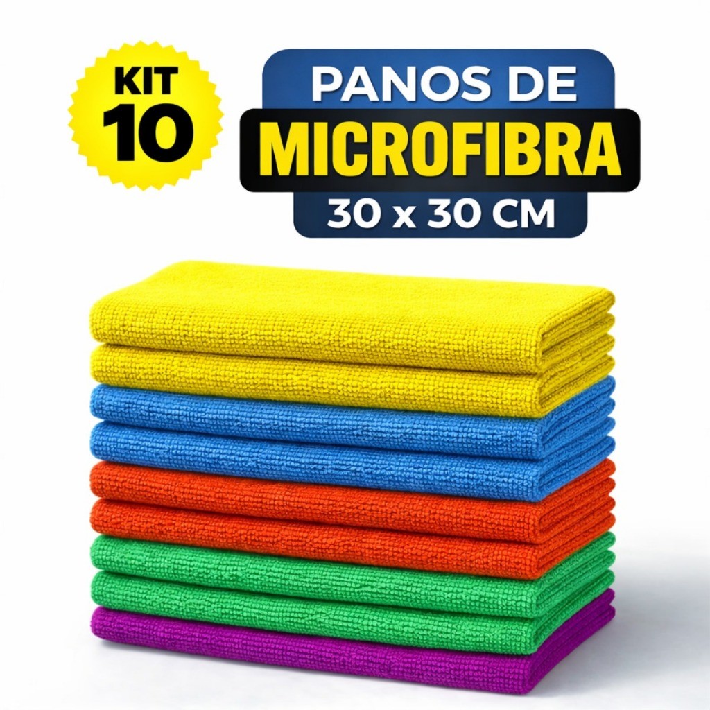 Kit 10 Panos de Limpeza em Microfibra Alta Absorção Multiuso em Oferta na Shopee