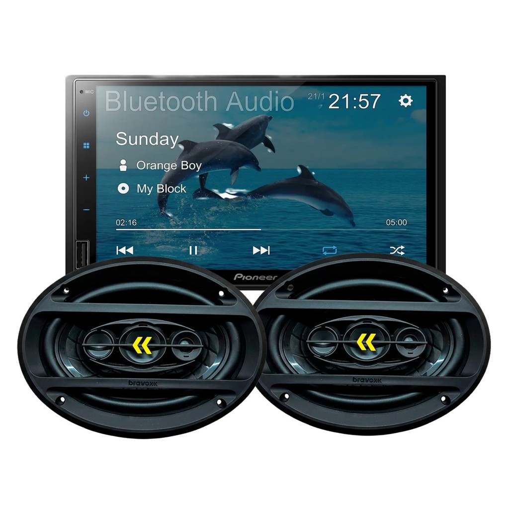 Central Multimidia Pioneer Golfinho Dmh 145Br + Par Alto Falante Bravox Revo69