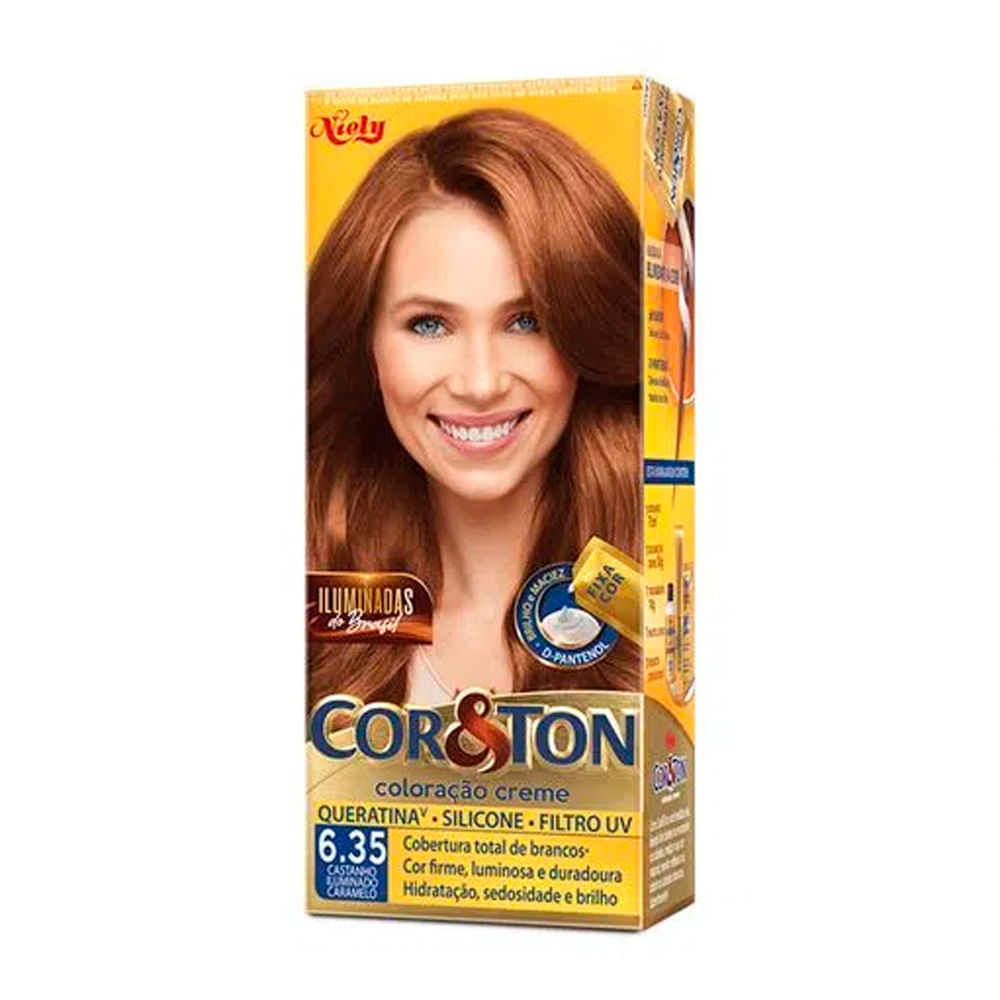 Tintura Creme Cor&Ton Niely Castanho Iluminado Caramelo 6.35 em Oferta na Shopee