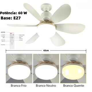 Ventilador De Teto 60W Lâmpada 3 Cores E27 Silencioso 42CM Largura Bivolt 2 Em 1 Controle Remoto em Oferta na Shopee
