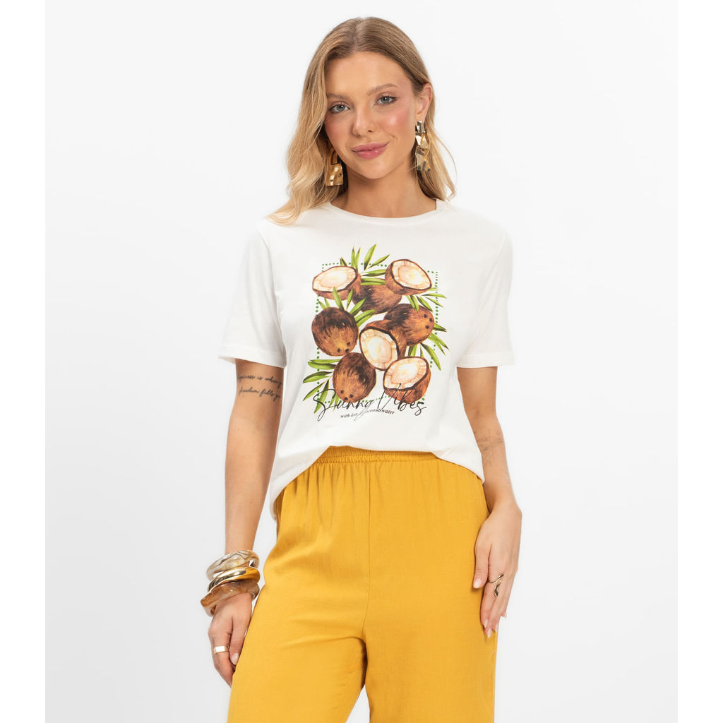 T- Shirt Feminina Meia Malha Rovitex Bege em Oferta na Shopee