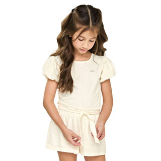 Conjunto Infantil Menina Devorê Floral Elian Bege em Oferta na Shopee
