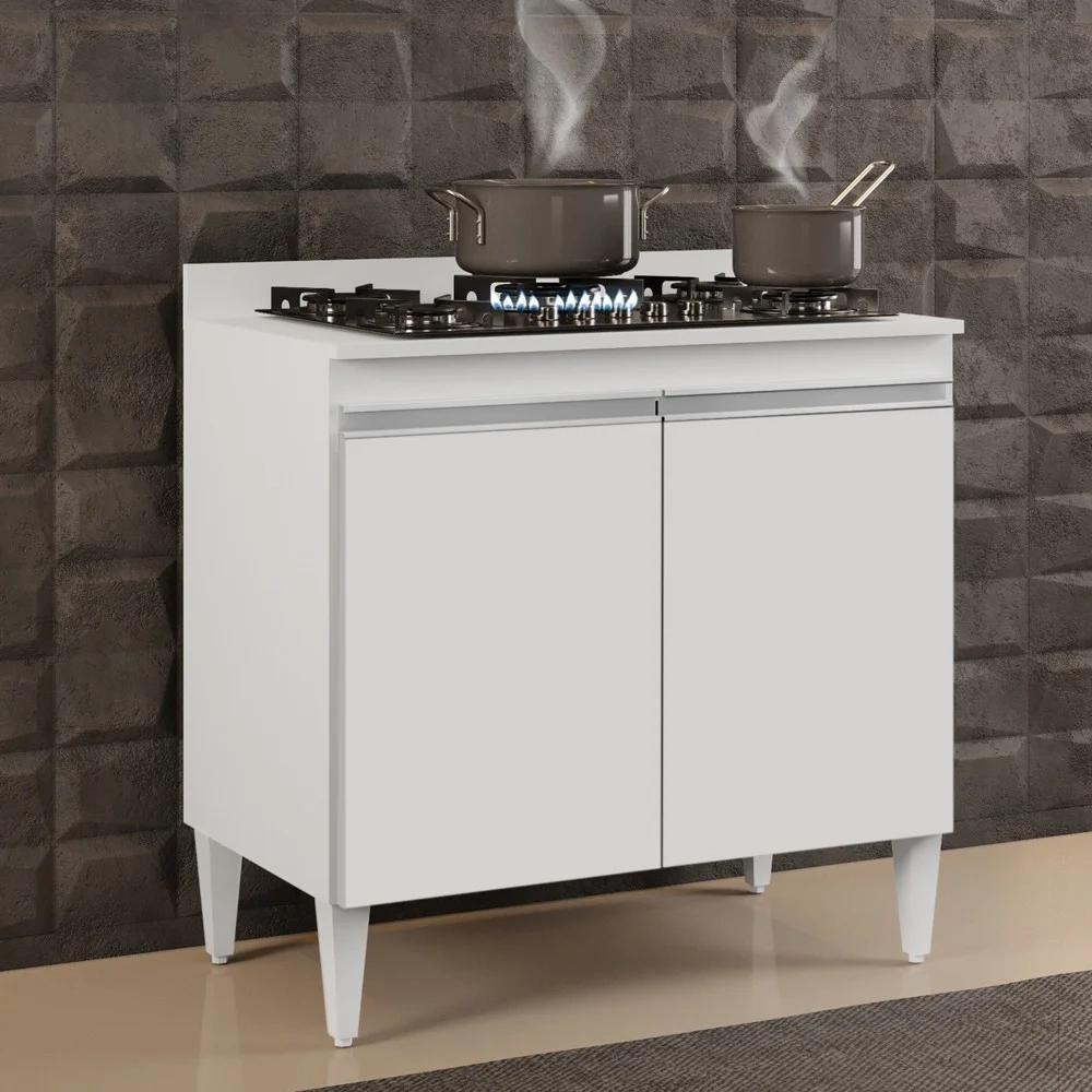 Balcão para Cooktop 80cm 2 Portas Flórida Branco - Lumil
