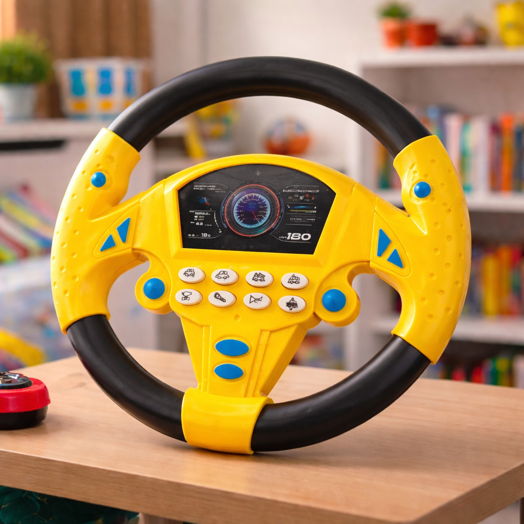 Volante Educativo Com Ventosas Sons Cor  AMARELO Brinquedo Musical Infantil