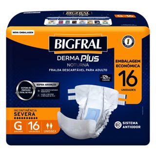 Fralda Geriátrica Bigfral Derma Plus Noturna Unissex Tamanho G  Descartável com 16 Unidades em Oferta na Shopee
