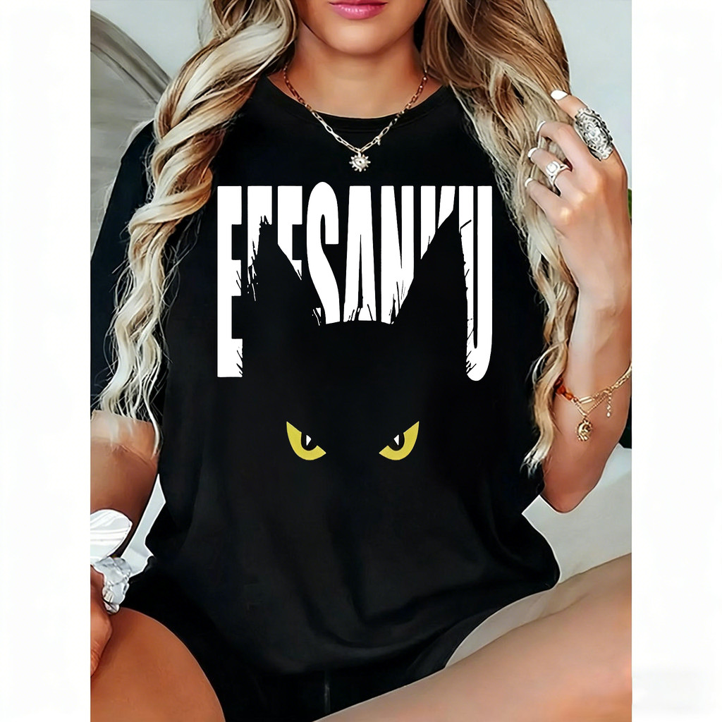 Camiseta Feminina Estampa Gato Moderna Confortável Fofa Tendência Moda Feminina