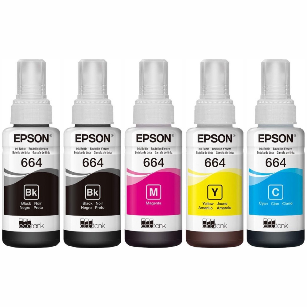 Kit 5 Tinta Refil  664 para L120 L1300 L395 L396 L355 L555 L365 L355 preto e color