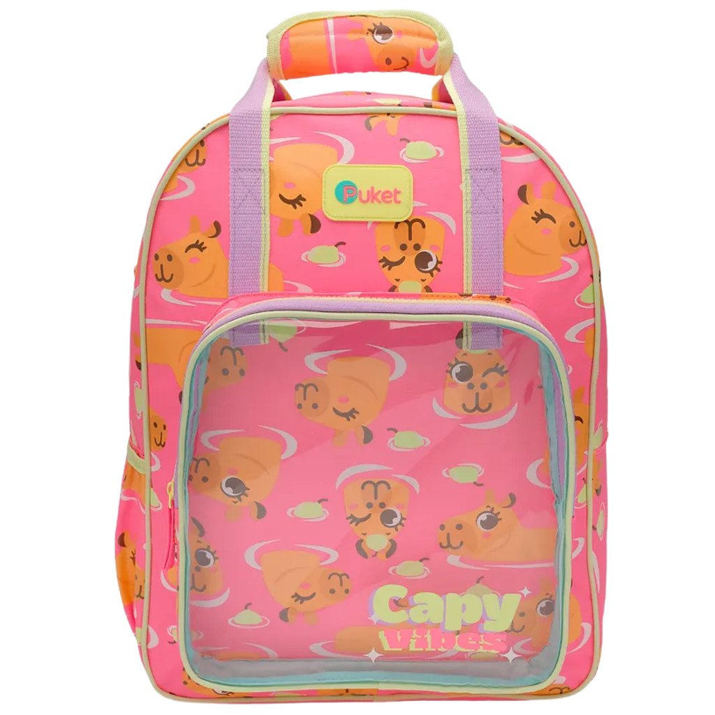 Mochila Escolar Infantil De Costas Capivara Vibes Rosa Puket Original Menina Passeio Viagem