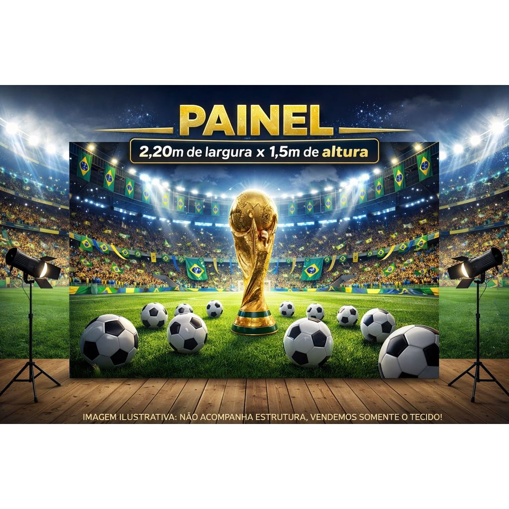 Fundo Fotográfico em Tecido COPA DO MUNDO BRASIL 2026 - 2,20x1,60 - LANÇAMENTO Painel Copa do Mundo