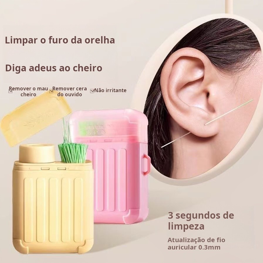 Kit Limpeza Furo de Orelha Fio Ultrafino com Líquido Removedor de Odor