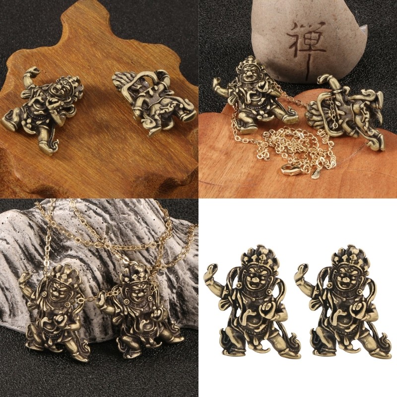 IOR Antigo Bronze Brasins Mahakala Estátua Dinheiro Deus Escultura Pendurado Pingente Decorações