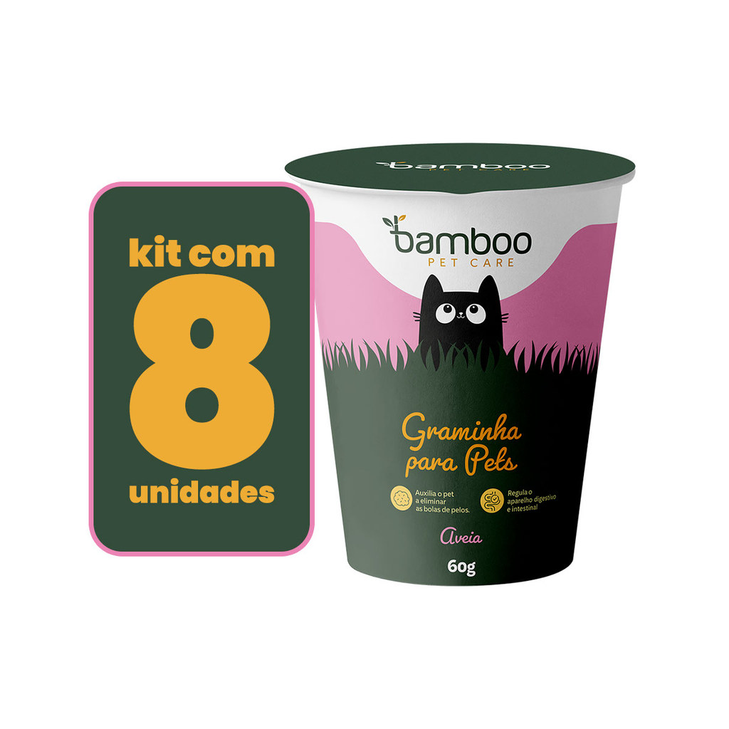 Kit 8 Graminha Natural Aveia - Eliminação De Bolas De Pelo