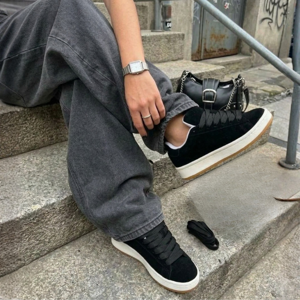 Tênis Streetwear Vintage Camurça Cadarço Largo Casual Social Unissex Minimalista