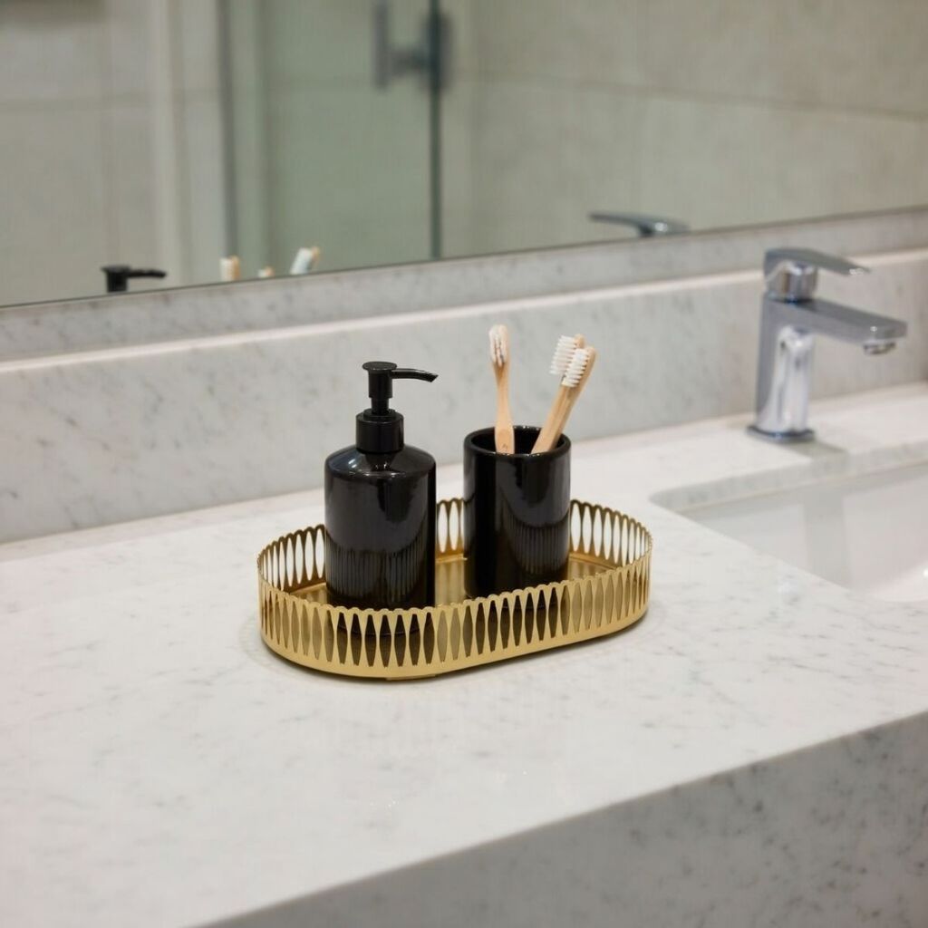 Bandeja Espelhada 26cm Mart Metal Dourado Bandeja Decorativa Para Lavabo E Sala