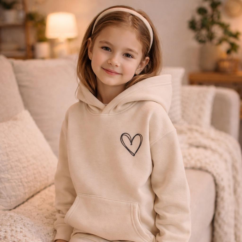 Moletom Infantil Coração Minimalista | Flanelado Quentinho Menina | Moda Inverno Infantil Confortável