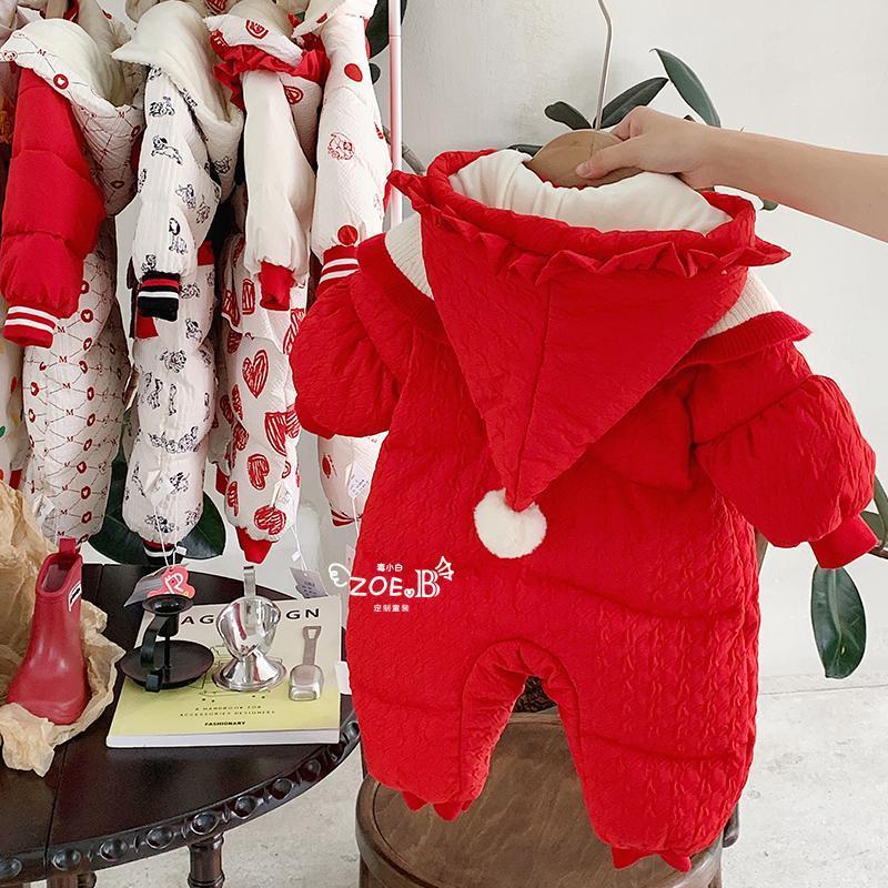 Mulheres roupas grossas vestido roupas de bebê bacalhau roupas de algodão um ano de idade macacão de bebê ano novo chinê