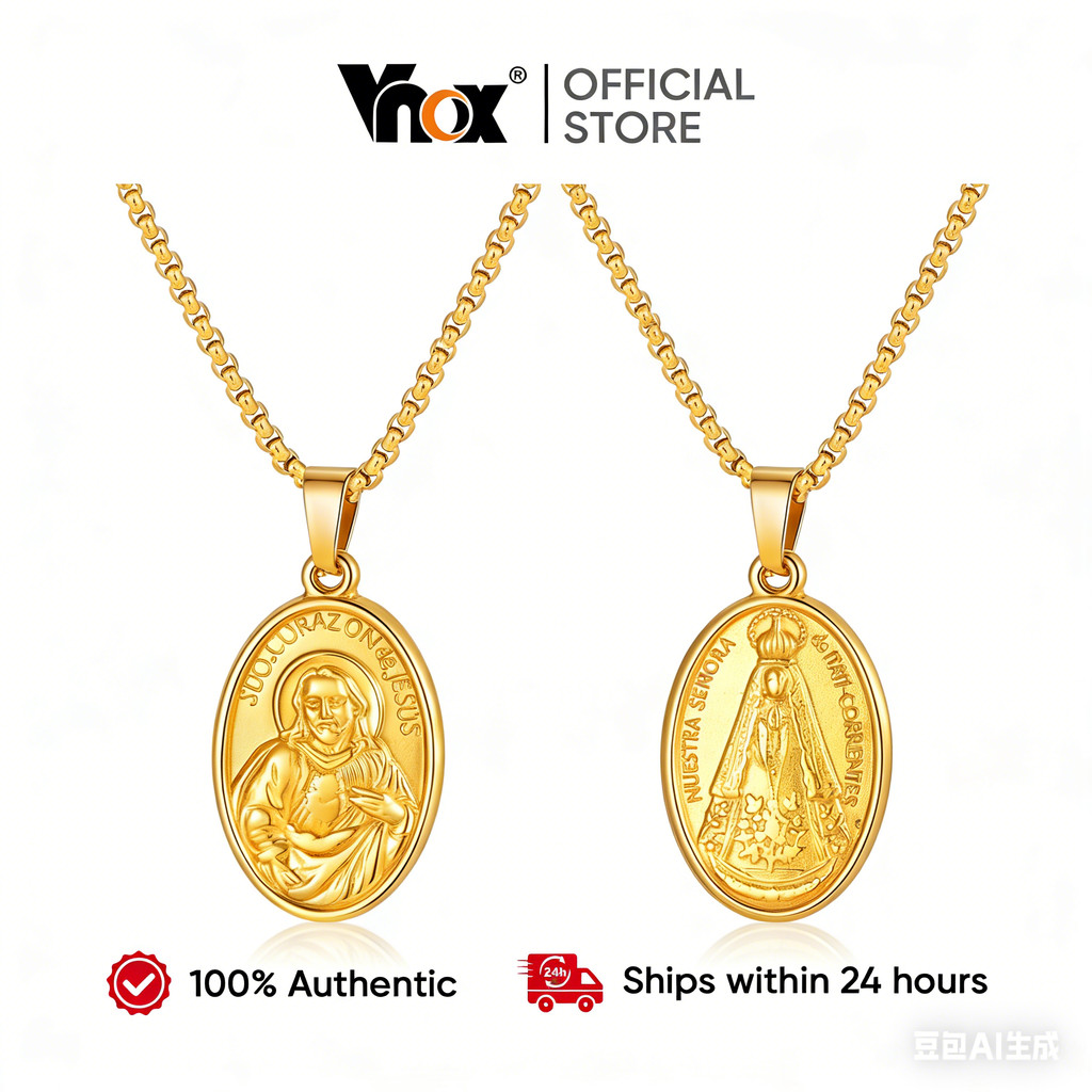 Colar Com Pingente Dupla Face Católico Vnox Banhado A Ouro 18k Jesus Sagrado Coração E Nossa Senhora Do Coromot Presente