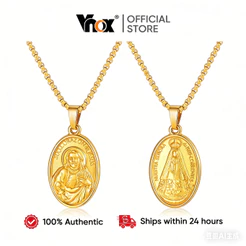 Colar Com Pingente Dupla Face Católico Vnox Banhado A Ouro 18k Jesus Sagrado Coração E Nossa Senhora Do Coromot Presente