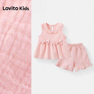 Lovito Kids Conjunto de Short Casual Franja Plissada Algodão Rosa Primavera/Verão Menina LNL136078 em Oferta na Shopee